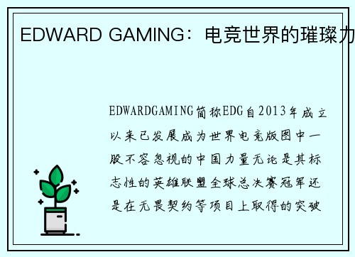 EDWARD GAMING：电竞世界的璀璨力量